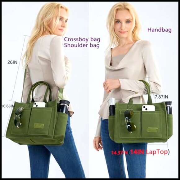 Large Canvas Tote Bag Crossbody Work Laptop Travel Purse Durable Versatile